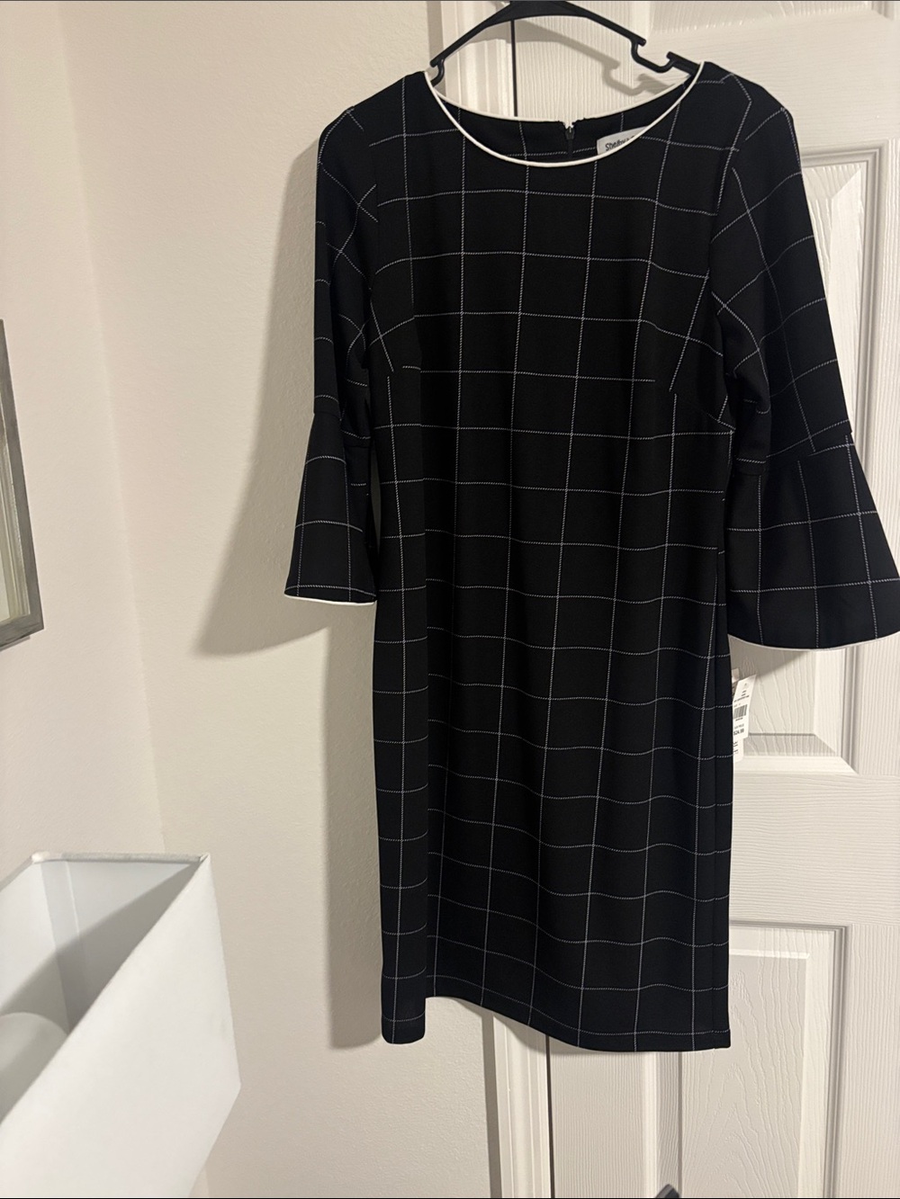 Shelby & Palmer Black Windowpane Midi Dress with White Trim